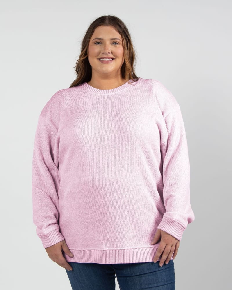 Front of a model wearing a size 2X Warm Up Crew Sweatshirt in Cardinal by chicka-d. | dia_product_style_image_id:289365